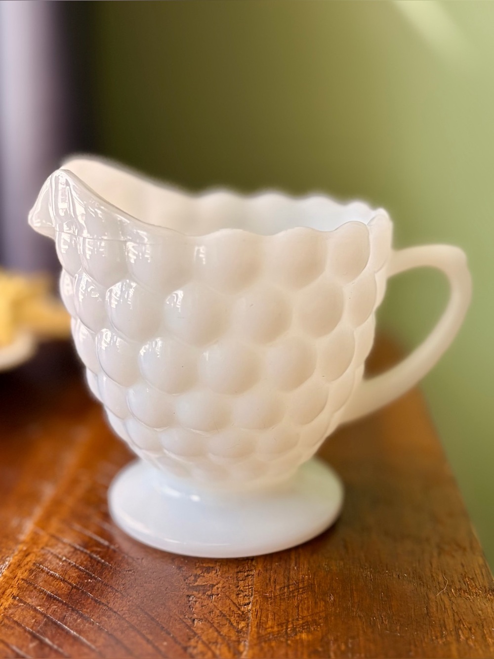White Milk Glass Grape Pattern Creamer Vintage Kitchenware
